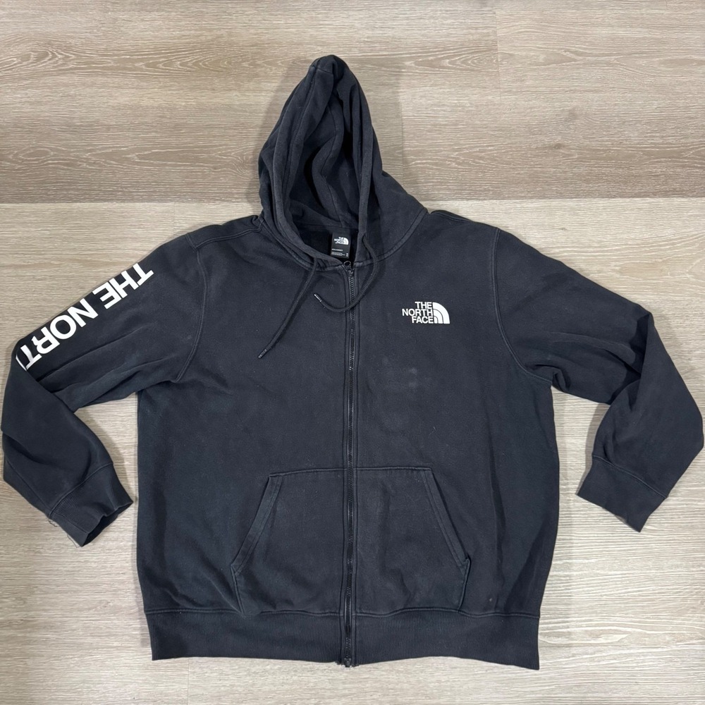 The North Face Full Zip Hoodie Mens XL Black Sleeve Logo A4QQN